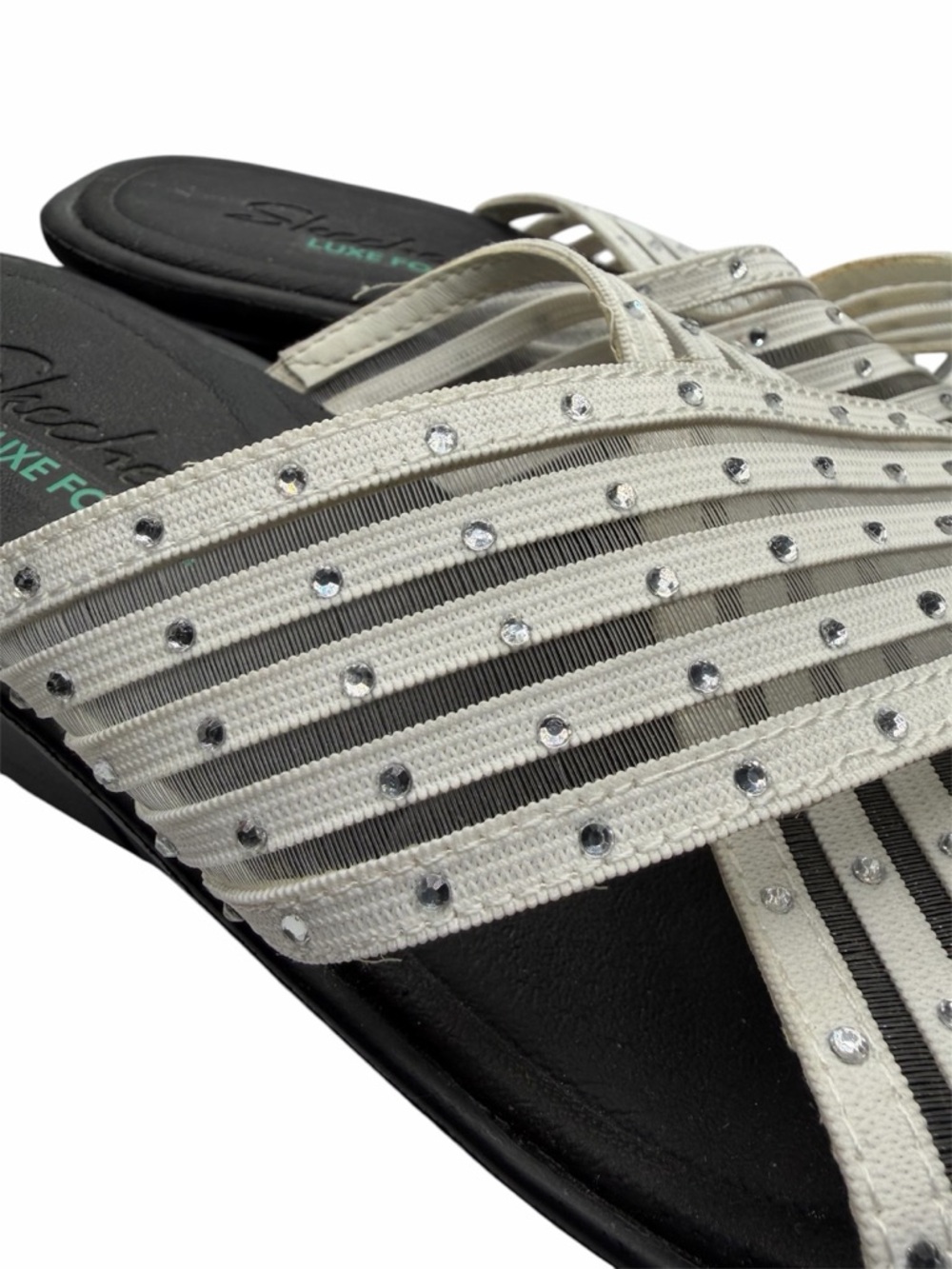 Skechers White Sparkle Luxe Foam Size 8.5 Wedge Sandals - Picture 2 of 6
